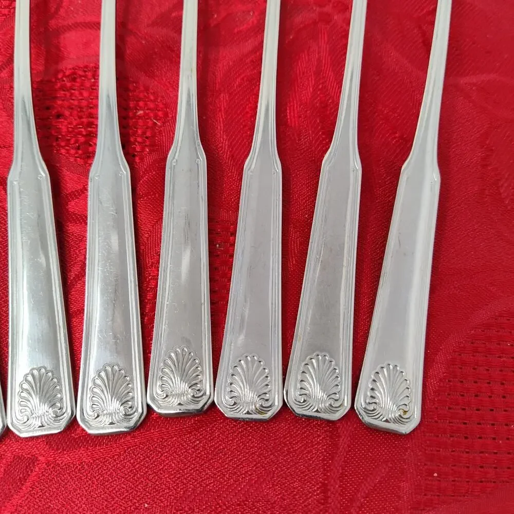 8X LH Tsp Colonial Shell Stainless Long Handled Tea Malt Spoons Korea
